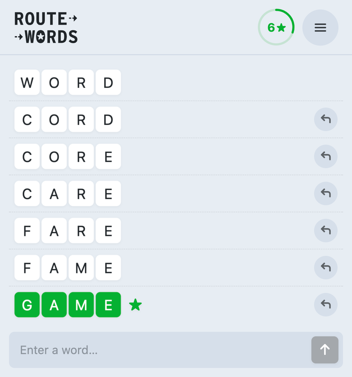 Route Words game
